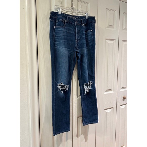 American Eagle Tomgirl Jeans Midrise Distressed Dark Wash Button Fly Nonstretch - Picture 5 of 12